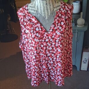 Old Navy Red and White Floral Blouse